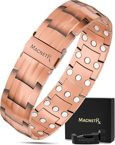 MagnetRX® 3X Strength Copper Bracelet – 99.9% Pure Copper Bracelets for Men with Magnets – Premium Fold-Over Clasp and Adjustable Bracelet Length with Included Sizing Tool (Legacy)