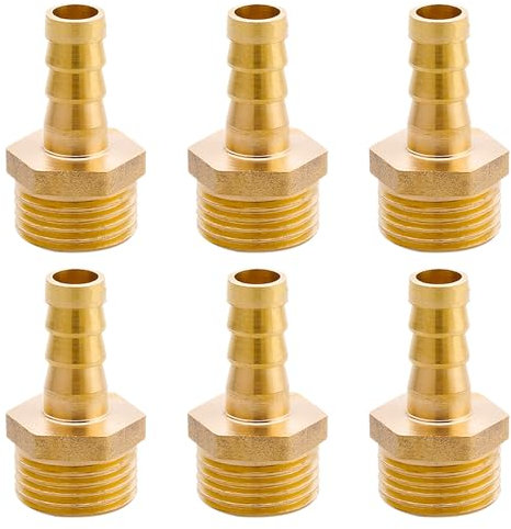 Embout de tuyau en laiton G1/2(Ø20,3mm) mâle x 3/8 douille,6 pièces Raccord de tuyau en laiton Crochet 10mm x G1/2 adaptateur de tube,Embout de tuyau Raccord Raccord fileté en laiton