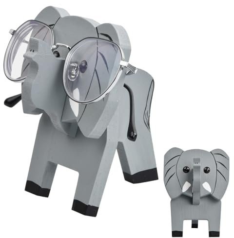 YILANJIN Brillenständer aus Holz, 3D Handgefertigte Kreative Handgemachte Form Holzschnitzbrille Ständer Sonnenbrillen Präsentationsständer Home Office Schreibtischdekoration (Elefant)