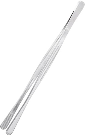 uxcell Kitchen Tweezers Stainless Steel, 8 Inch Food Tongs Fine Cooking Tweezers Set Extra-Long Tweezer Tongs for Cooking Grill Baking BBQ, Silver Round Straight Clip