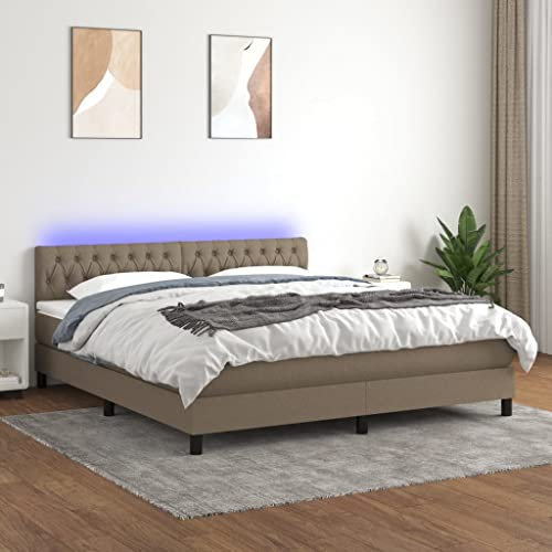 OHOOWOO Boxspringbett mit Matratze & LED Taupe 180x200 cm Stoff,Hochwertiges Boxspringbett mit verstellbarem Kopfteil, Taschenfederkernmatratze und LEDBeleuchtung für erholsamen Schlaf