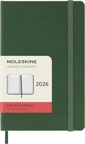 Moleskine 12 Monate Tageskalender 2026, Pocket/A6, 1 Tag = 1 Seite, Fester Einband, Myrtengrün
