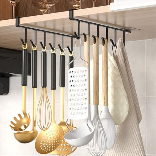 4 Pièces Porte Tasse Suspendue, Tasse Rangement Crochets, Cabinet Crochets Sous ​Armoir, Support Tasse A Cafe Suspendu, Porte-Tasses, Crochets de rangement pour Tasses, Sans Perçage (Noire)