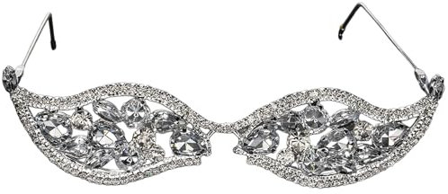 Ruarby Brillenrahmen mit Strasssteinen, ohne Gläser, glitzerndes Gesicht, Schmuck, Kristall-Brillenrahmen für Frauen und Mädchen, silber