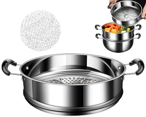 Vaporera de acero inoxidable, olla de cocina de 20 cm, inserto de cesta de vapor extraíble, diseño de cocina multicapa para mariscos, bollos, huevos, verduras, comidas caseras, postres