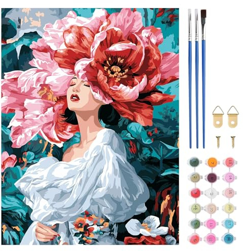 TLIOBLO Madame Peinture par Numéros pour Adulte, DIY Peinture pour Adultes Enfants Débutants Facile sur Toile avec Peintures et Pinceaux, Décor Maison Cadeaux 30x40cm