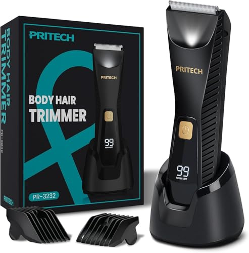 PRITECH Manscape Body Hair Trimmer Waterproof Pubic Hair Ball Trimmer Black | Ceramic Blade Shavers Electric Razors for Men with USB-C Charging, Wet/Dry Use, Nick-Free Mens Grooming Kits, Gifts for Men