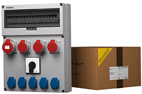 Dokorvolt Stromverteiler mit Mennekes Steckdosen 5x 230V Schuko, 3x 16A 1x 32A CEE, LS-Schalter FI-Schalter, Nockenschalter 0-1, Baustromverteiler Steckdosen-Kombination komplett verdrahtet IP44