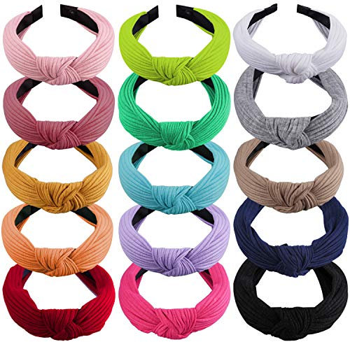 SIQUK 15 Pieces Top Knot Headband Turban Headbands with Cross Knot Wide Cloth Knotted Headbands for Womem and Girls