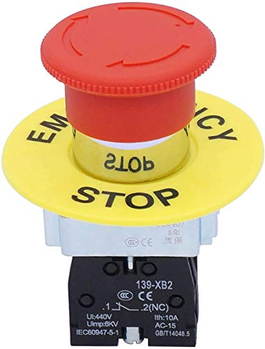 Taiss 22mm Latching Roter Pilz Not-Aus-Druckschalter 1NC SPST 10A 440V XB2-01ZS