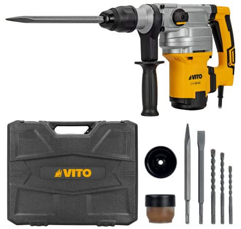 VITO SDS-Max borrhammare, 1050 W 9 Joule rivningshammare VIMP1050P, 0–3750 ipm 0–480 varv/min, antivibrationer, justering av mejselposition; säkerhetskopplingsanordning, 26 mm borrkapacitet i betong