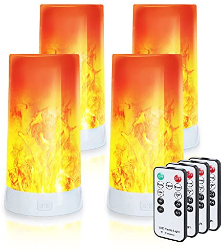 Kitmose 4X LED Flame Effect Light , USB Rechargeable 4 Modes Flickering Flame Candle Lantern with Remote Timer Gravity Sensing Effect Magnetic Base Waterproof Dimmable Outdoor Hanging Lamps Camping