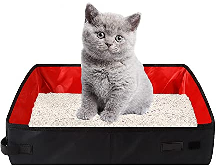 Qanye Faltbare Katzentoilette, Tragbare Katzentoilette, Groß, Rot, für Reisen mit Haustieren