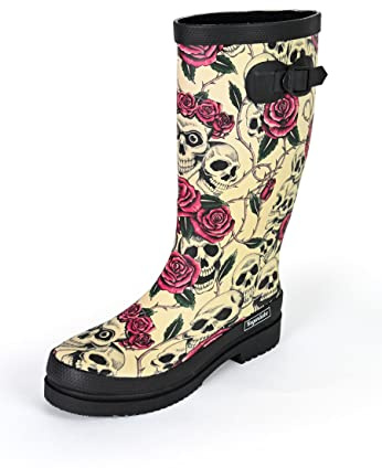Regenliebe Botas de goma para mujer Ghost High caña larga, beige estampado, 40 EU
