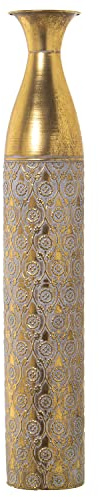 Jarrón de Suelo de Metal en Dorado y Blanco 14x80cm