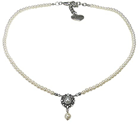 Alpenflüstern Trachten-Perlen-Halskette Helena - elegante Trachtenkette - nostalgischer Damen-Trachtenschmuck, filigrane Dirndlkette (creme-weiß) DHK318