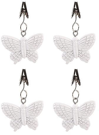 TwoFish Home Set of 4 White Butterfly Resin Tablecloth Weights Clips White Butterfly Handicraft Tablecloth Clamps Pack of 4