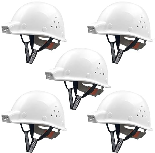 Mustbau 5 Pack Casco Obra con Iluminación, Casco Seguridad Construcción Recargable por USB, 2 Niveles de Iluminación, Diadema Ajustable de 53 a 62cm - Amarillo