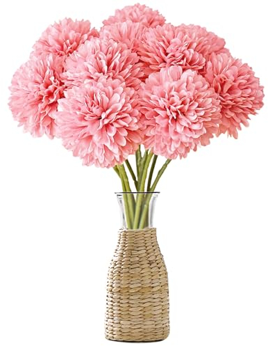 MUYAPAY 12 Stück Künstliche Hortensienblüten Rosa Künstliche Blumen Chrysantheme Kunstblumen Künstliche Kugel-Chrysanthemen Seide Pompon Chrysantheme, für Hausgarten Party,Hochzeits Deco