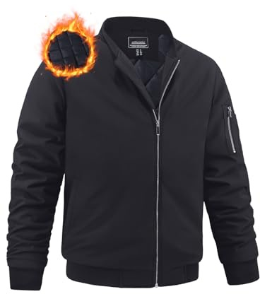MAGNIVIT Men's Winter Quilted Bomber Jacket Windproof Thickened Casual Fashion Varsity Jacket Coat Black US L