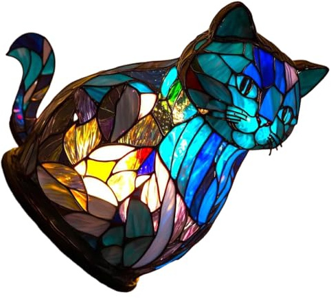 budiniao Lámpara de mesita de noche con forma de animales, elegante y práctica, lámpara de escritorio de estilo Animal, lámpara de con luz nocturna de resina, fácil, gato magico