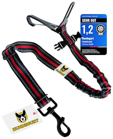 Hundefreund Cintura di Sicurezza per Cani – Cintura Regolabile per Cani Piccoli con Ammortizzatore – Cintura di Sicurezza Extra Robusta per Tutti i Tipi di Auto (Rosso)