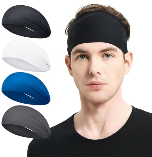 Sport Headband, 4 Pezzi Fasce Antisudore, Fascia Sport Esecuzione, Fascia Capelli Uomo, Fascia Sudore Uomo, Fascia Antisudore per la Testa per Corsa, Basket, Fitness Fascia Assorbi Sudore (Grigio)