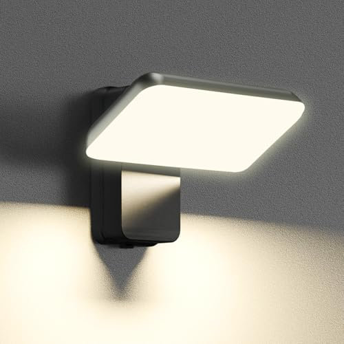 brightower Außenlampe, LED Wandleuchte Aussen, Wasserdicht IP65 aussenlampe wand, Wandleuchte Innen/Außen mit Schwenkbar LED Panel, Warmweiß 3000K Außenwandleuchte für Garten Terrasse,dunkelgrau