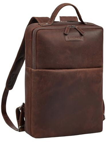 STILORD 'Noé' Leder Laptoprucksack 14 Zoll im Vintage-Look | Business Backpack Daypack Arbeitstasche für Herren und Damen aus Büffel Leder, Farbe:sapelli - braun