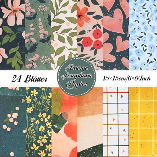 24 Blatt Florales motivpapier Scrapbook Papier 15 x15cm Decorative Craft Paper Scrapbook bastelpapier für Karte Herstellung Scrapbook Fotoalbum Notizbuch Journaling Papier Supplies DIY Dekorpapier