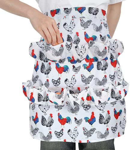 Sorcristy Eierschürze, Schürze Sammeln Eierschürze Frauen Hühnereier Schürzen mit Mehreren Tasche Küchenschürzen Damen Sammelschürze Bunte Eiersammelschürze für Hühner Ente Eier Gans