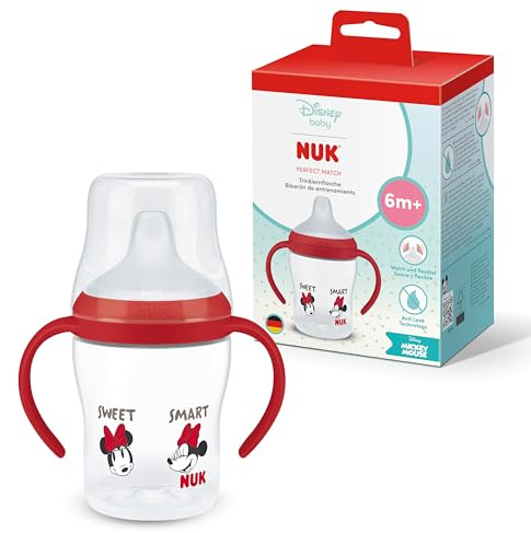 NUK Perfect Match Vaso Aprendizaje Bebe | 6+ meses | 150 ml | Vaso antiderrames para niños pequeños | Asas antideslizantes | Disney La Ratona Minnie | 1 unidad