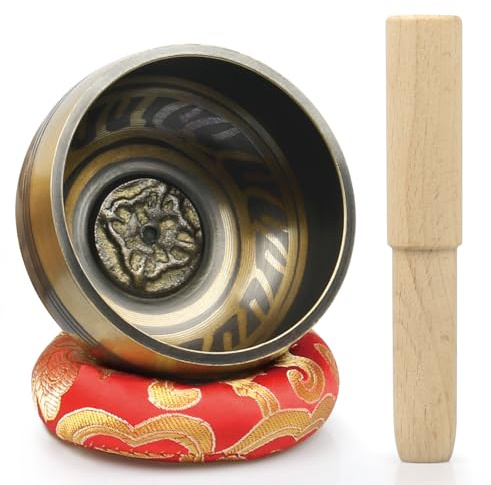 Zhiwei Tibetan Singing Bowl Set Meditation Bowl Handmade In Nepal & Sound Bowl with Cushion,Wellness Spaces & Yoga Therapy Tools Stress Relief Instruments. (Black)