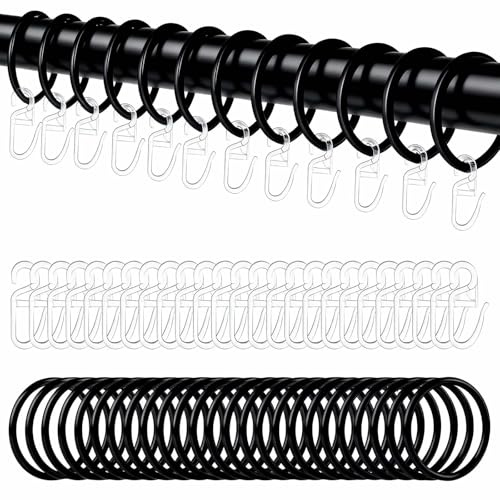 48 anelli per tende in metallo e ganci per tenda, diametro interno 30 mm, per finestre, tenda da letto, tenda da doccia (nero)