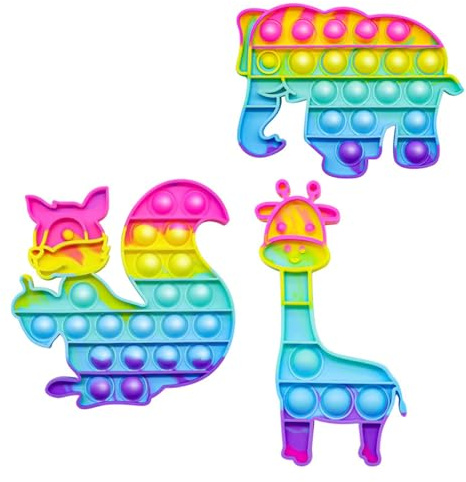 Copbopwn 3PCS Pop It Fidget Toys Poppet Fidget Toy Animal Sensory Push Bubble Popper Pack for Kids & Adults Stress Relief Silicone Fidget Toy for Anxiety Travel Classroom Christmas Birthday Present