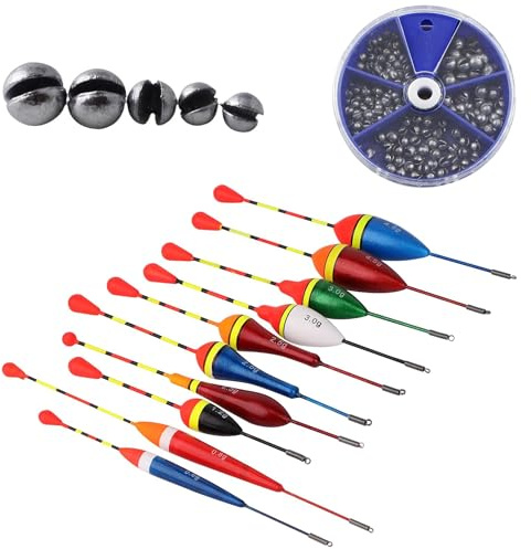 YOYEAH Angelposen Set: 10 Palle per Trote, 100 Piombi da Pesca in 5 Misure - Set Accessori per Cassetta, Pesca a Fondo in Laghi e Stagni