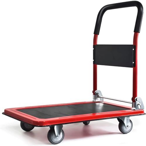 EHVYBDX Rolling Flatbed Cart Dolly Steel Platform Truck with Foldable Handle and Swivel Wheels Large Capacity Push Cart for Home Office Transport Trolley Platform Trolley