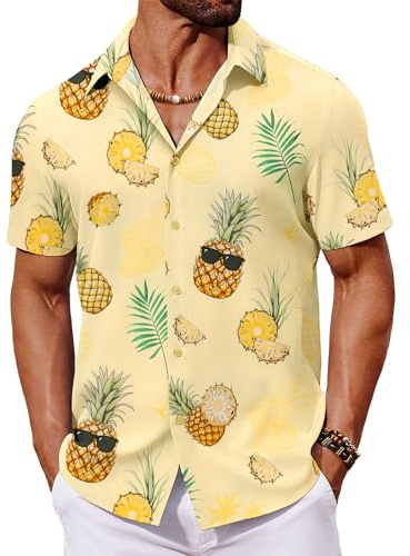 COOFANDY Mens Hawaiian Shirts Short Sleeve Summer Shirts Holiday Shirt for Men Button Down Aloha Shirt