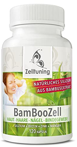 BamBooZell Haar Vitamine - 120 Silizium Hochdosiert Kapseln - Mit Biotin, Zink, Mangan - Silicea aus Bambus-Extrakt - Haut Haare Nägel Kapsel aus Deutschland - Silica, Rein Ohne Zusatzstoffe.