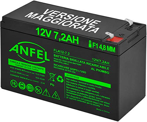 ANFEL Batteria Lead Acid AGM 12V 7.2Ah al Piombo Ricaricabile Ciclica Pila Batteria Ermetica Batterie di Ricambio per ups Antifurto Prodotti Medici Bambini Moto Bambini Auto
