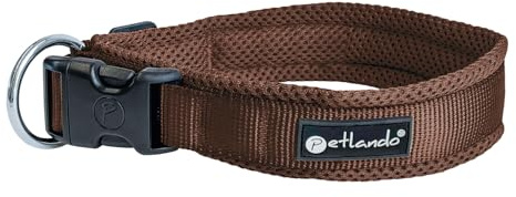 Petlando Mesh Hundehalsband – leicht, atmungsaktiv, weich mit Mesh gepolstert, stufenlos verstellbar, robust & strapazierfähig mit O-Ring – Halsband Hund XL 55-60cm, Mokka