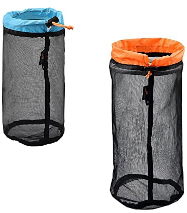 HLIWS 2 Stück Schwarze Netztasche Nylonsack,Robuste Kordelzug-Netzbeutel,tragbare Kleiner Mesh Reisestapelsack,für Reise Aufbewahrungsbeutel(S+M)