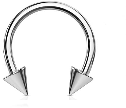 JEWEL BARREL Piercing circular para nariz, oreja, piercing para tabique, barra circular, hélice, tragus, pezón, labio, joyería de acero quirúrgico, 16G, 6 mm, con conos de pinchos, Acero quirúrgico