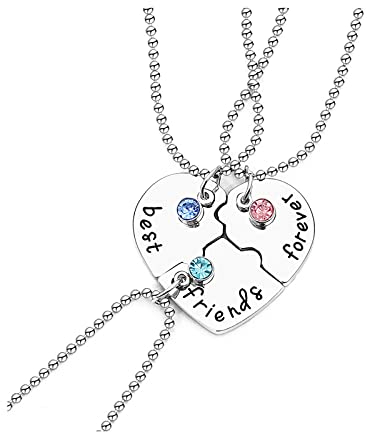 Momeski 3 Stücke Beste Freunde Ketten BFF Halskette Freundschaftskette Legierung für Mädchen Geburtstag Geschenke Anhänger Kette (Silber)