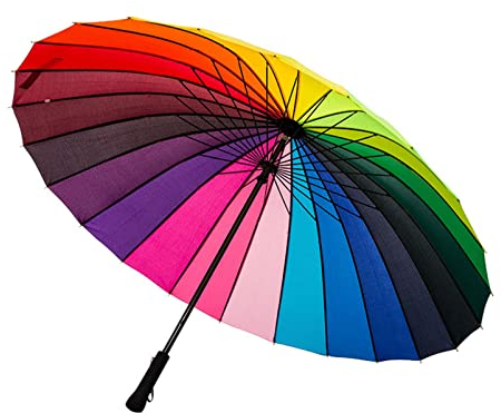 Meichoon Regenschirm Sturmfest XXL Groß 24 Rippen Mode Langen Griff Geraden Regenschirm Anti-Uv-Sonne/Regen Winddicht Wasserdichte Reise Golfschirm Regenbogen