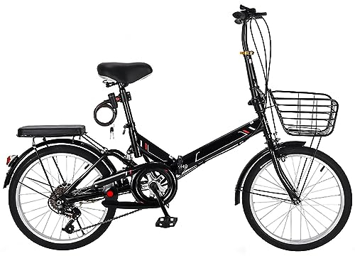 JTBDWOSK Faltbares Fahrrad 20/22 Zoll Klappfahrrad Rahmen aus Kohlenstoffstahl Klapprad V Bremse 7 Geschwindigkeit Schnellfaltsystem mit Rücklicht und Autokorb,Schwarz,22in