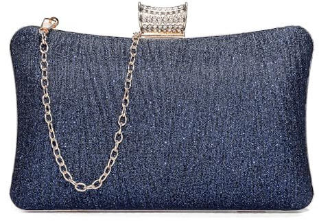 BAIGIO Elegante Clutch Damen Glitzer Abendtaschen Glänzende Damen Blau Clutch Tasche Kleine Brauttasche Vintage Handtasche Umhängetasche für Party Hochzeit Kettetasche