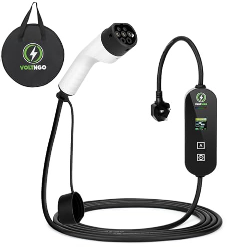 VoltNgo Portable EV Charger 3.3 KW Type 2 to UK 3 Pin - 5m [6/8/10/13A] Adjustable Electric Car Charger with Current Adjustment, Timing Delay, LED Display, IP66 Waterproof