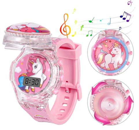 Vspek Montre Numérique LED pour Enfant - Digitale avec Lumières, Musique et Dessin Animé - Adorable Cadeau pour Fille de 3 à 10 Ans - Fête, Pâques, Noël