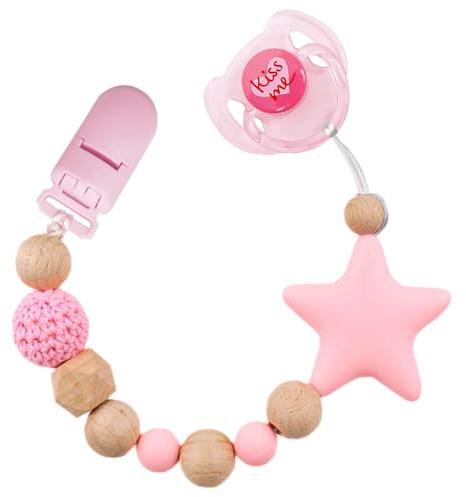 FRUIQIN Magnetic Pacifier for Reborn Dolls - Strong Adsorption Star Pacifier Chain Clip - Fits 17-22 Inch Reborn Baby Dolls | Cute Pink Accessory Set